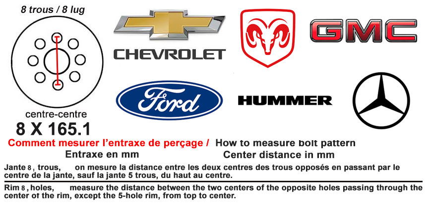 Entraxe 8 x 165.1 chevrolet, hummer gmc ford 