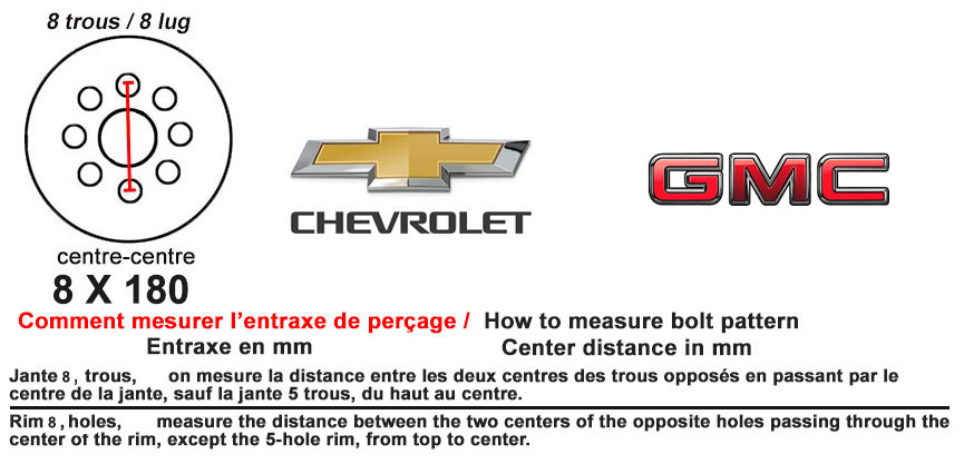 Entraxe chevrolet GMC Entraxe 8 x 180 pour chevrolet GMC