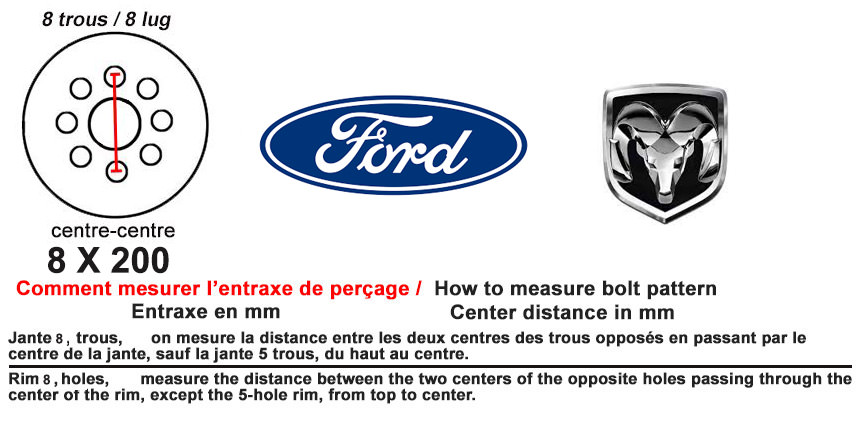 Entraxe 8 x 200 pour Ford Ram