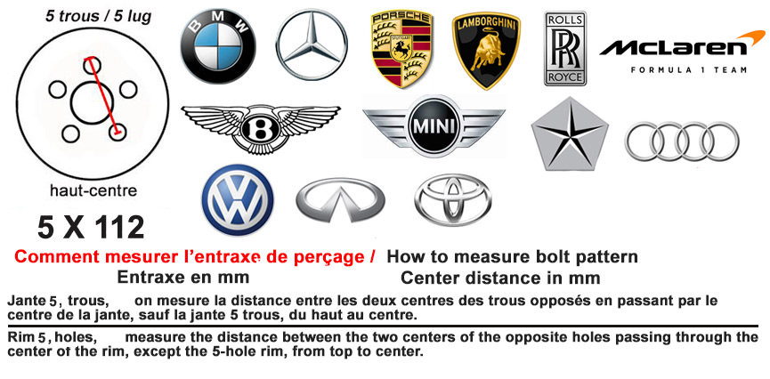 Entraxe Rolls-Royce, Mini, Lamborghini, Porsche Bentley BMW Entraxe 5 x 112 Bentley Mini Mercedes BMW Lamborghini Rolls-Royce