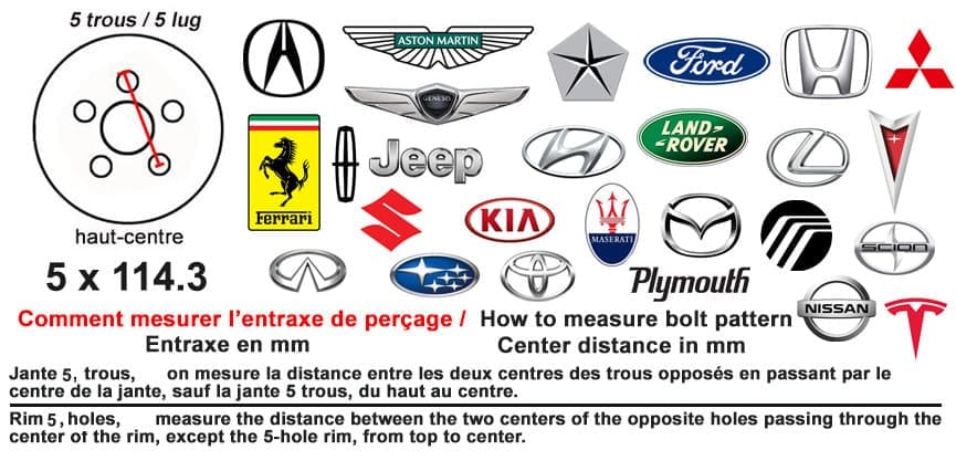 Entraxe Ford Ferrari Acura land Rover Subaru Entraxe 5 x 114.3 Ferrari Aston Martin Subaru lexus Ford Mercury