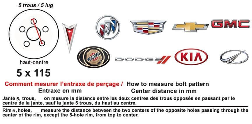 Entraxe Chrysler Pontiac Kia Dodge Buick Entraxe 5 x 115 Pontiac Cadillac Dodge Kia Buick Chrysler