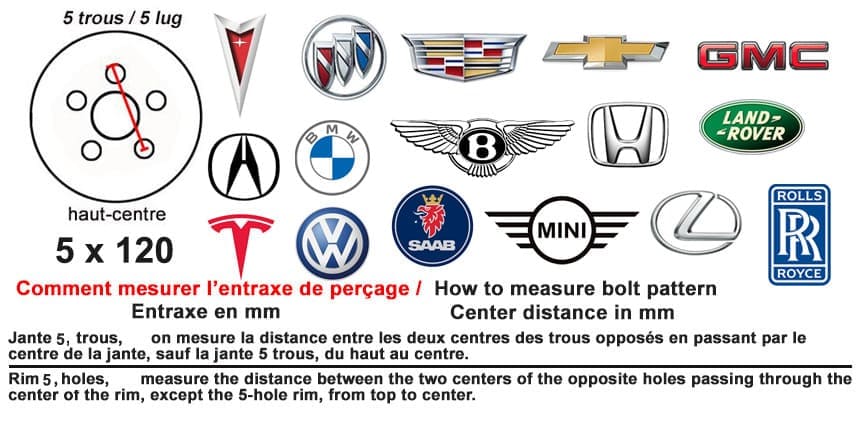 Entraxe 5 X 120 Tesla Saab Bentley BMW Acura Rolls-Royce