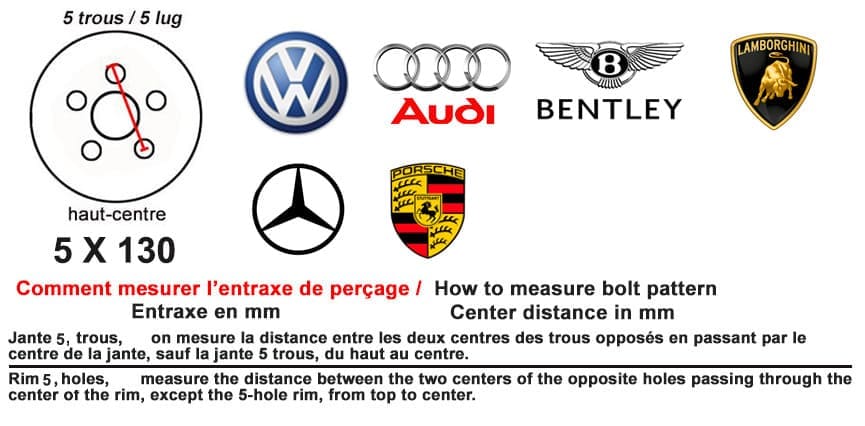 Entraxe 5 x 130 Wolkswagen Audi bentley Mercedes Porsche