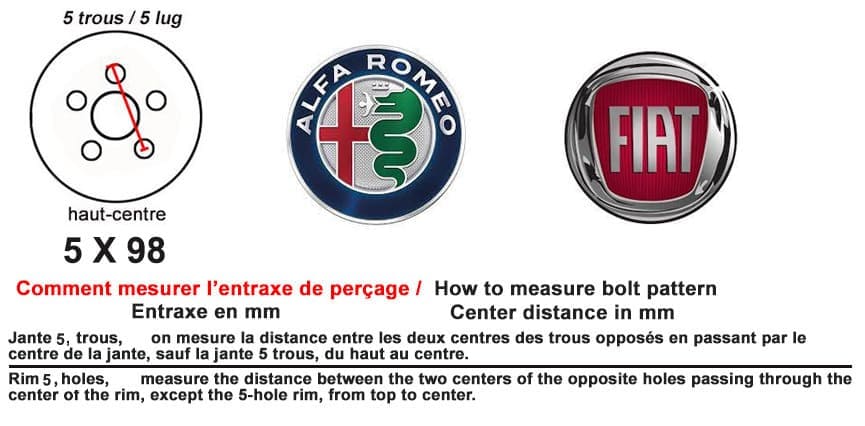 Entraxe Fiat Alfa Romeo Entraxe 5 x 98 Alfa Romeo Fiat
